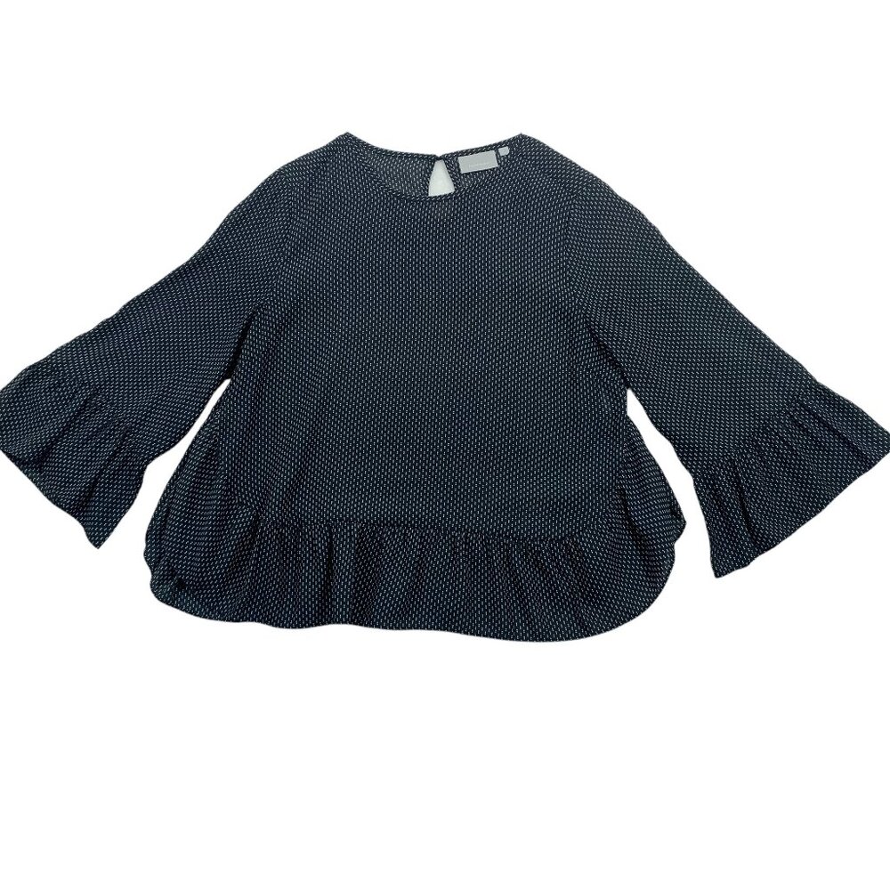 Inwear black and white polka dot blouse  ruffled sleeves & hem size 36
